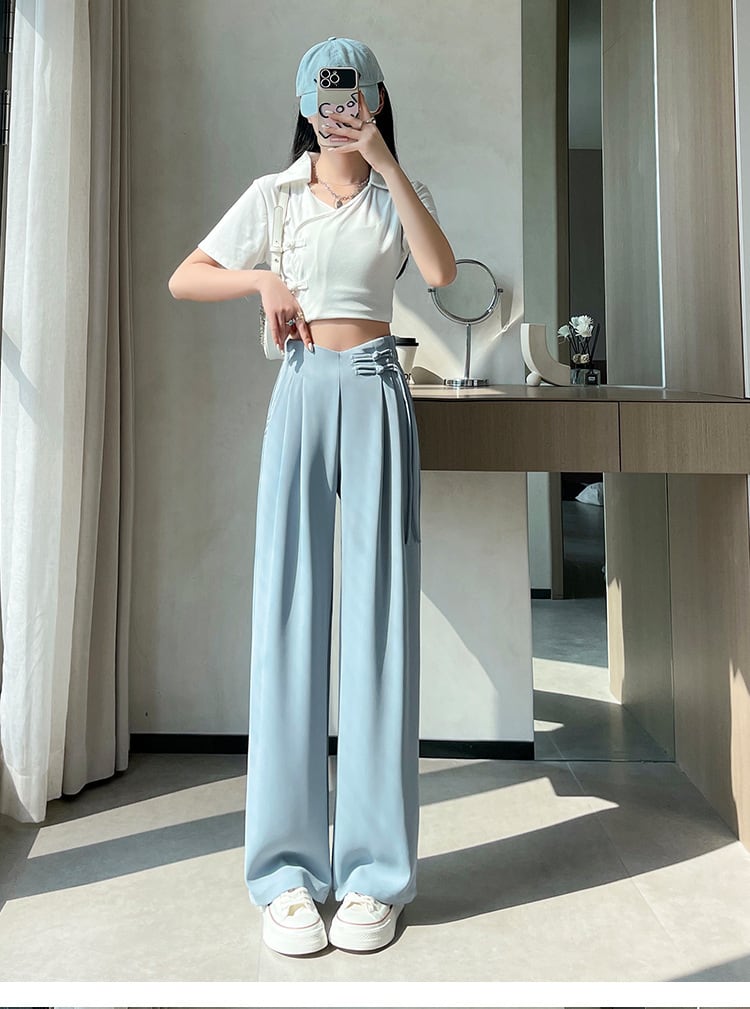 【bottoms】4色ハイウエストスーツパンツF7492