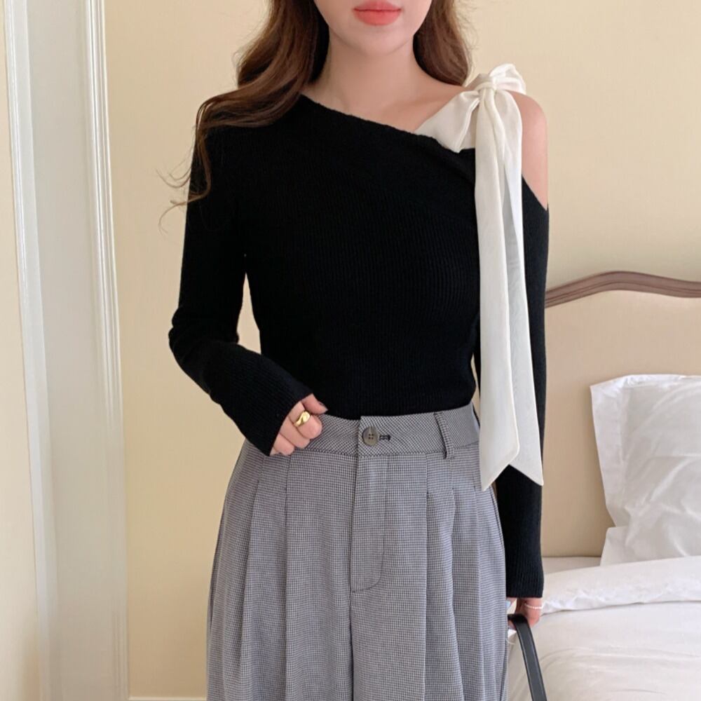 【tops】オフショルダーニットトップス　M26974