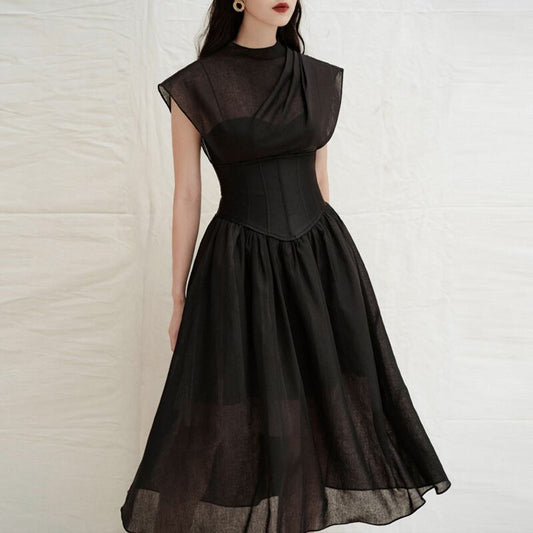 【dress】ウェスト絞りAラインワンピースF7038