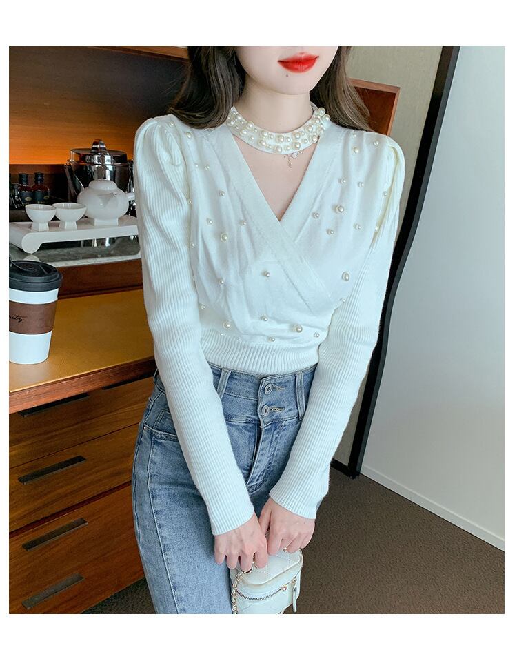 【tops】パールニットトップス　M19018