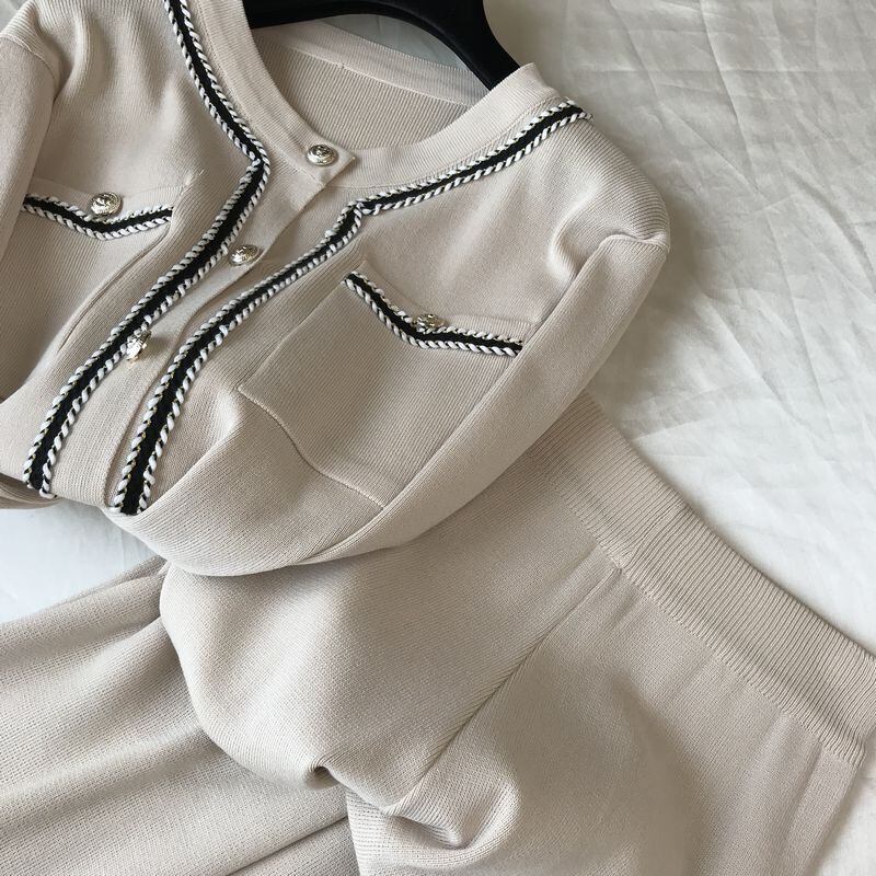 【set】ファッション!気質満点レトロニットカーディガン+ガウチョパンツオシャレ２点セット G3083