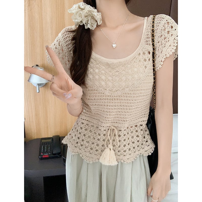 【tops】カットワークニットトップス　M24900