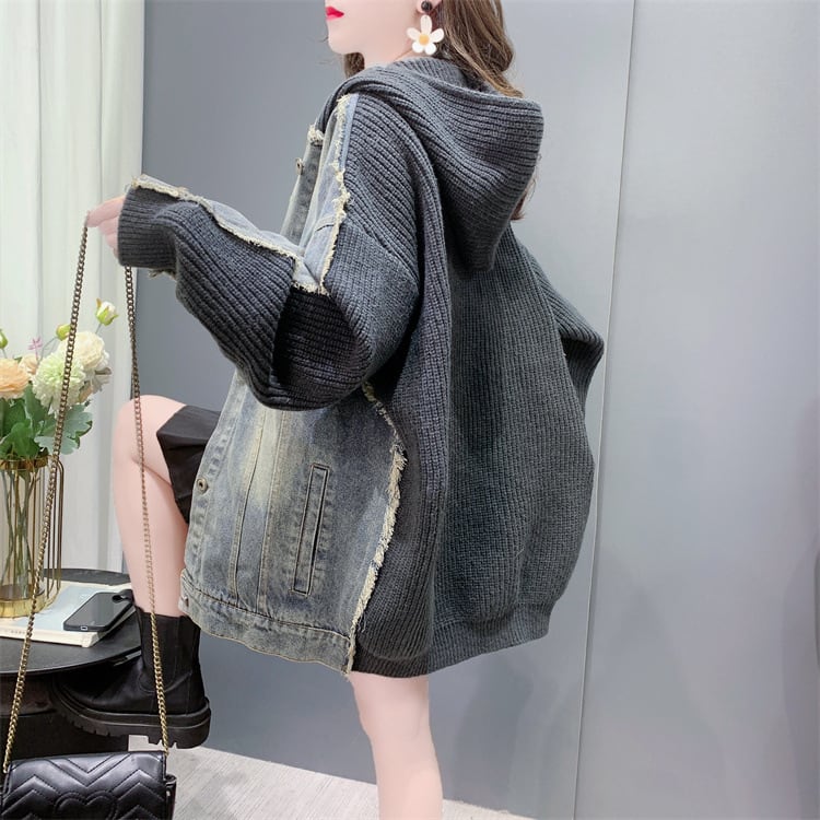 【outer】デニム切り替えニットカーデ　M26957