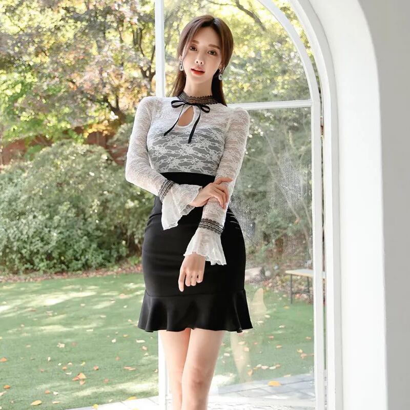 【dress】レースドッキングワンピース　M19048