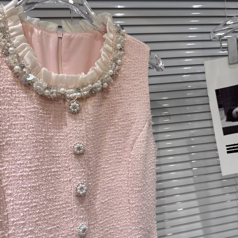 【dress】ツイードレース付きベストワンピース Q7891