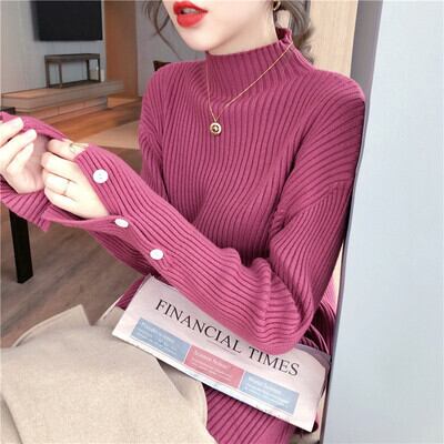 【tops】女性力を高める〜ハーフネック長袖体型カバーファッション無地ニットセーターF0839