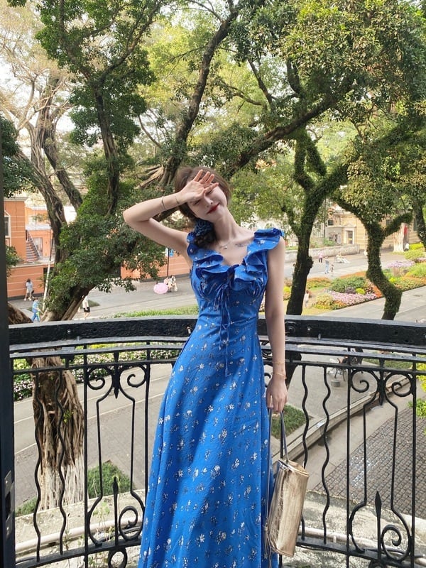 【dress】Vネック花柄海旅行ワンピース G21519