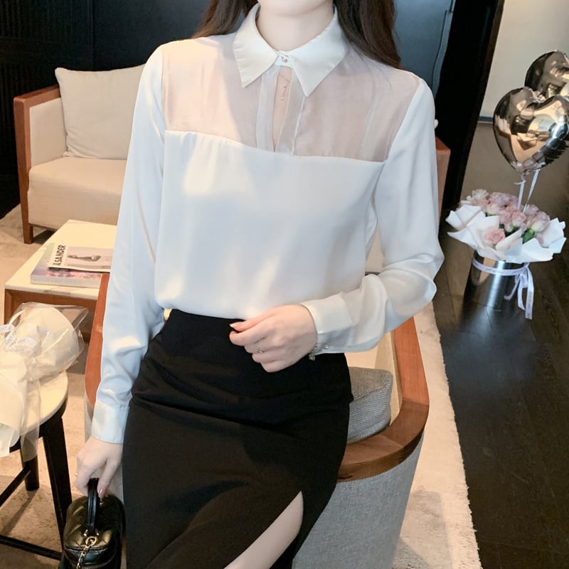 【tops】チュールコンビシャツトップス　M28615