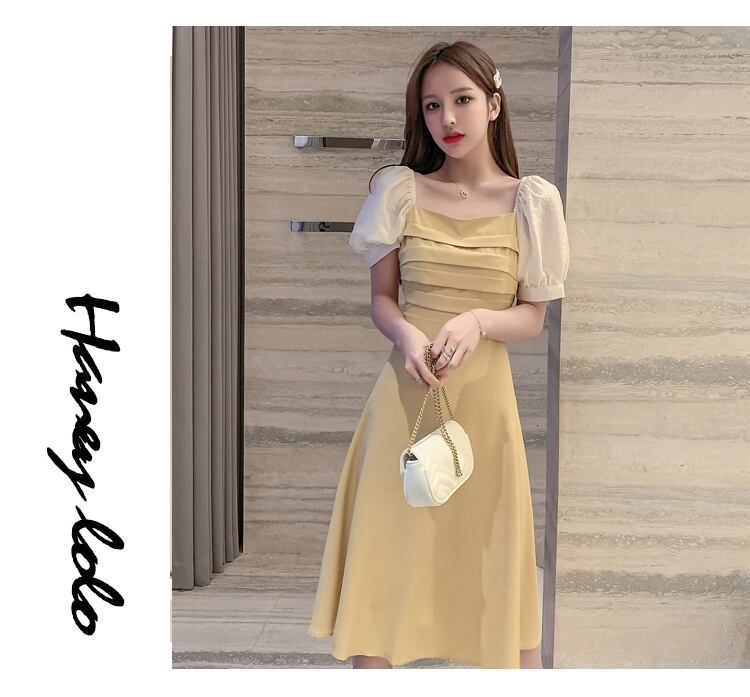 【dress】好感度UP!気質満点レトロパフスリーブ切り替えワンピース