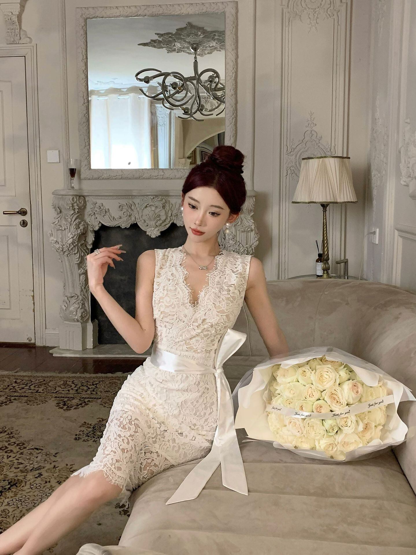 【dress】Vネックレースタイトワンピース G21008