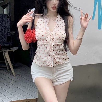 【tops】ドット柄キャミソール　M24590
