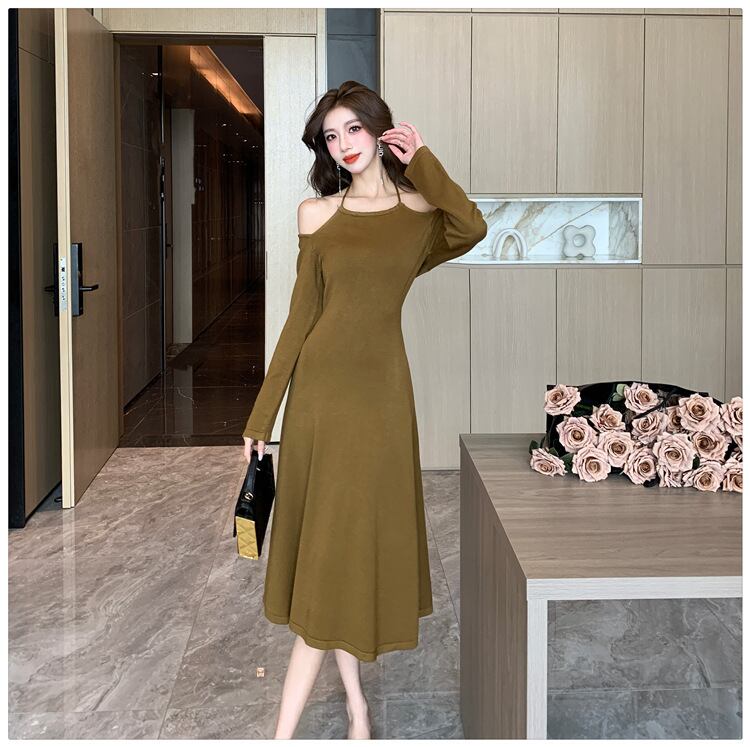 【dress】オフショルダーニットワンピース　M18760