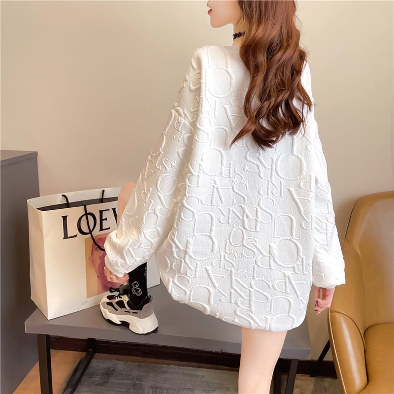 【tops】INS風秋新作ラウンドネック長袖無地着回し薄手英字柄パーカーF0715