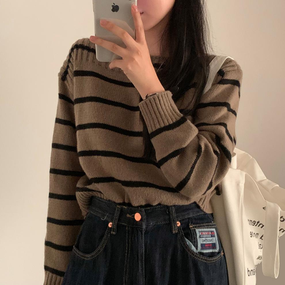 【tops】ボーダー柄ニットセーター　M27493