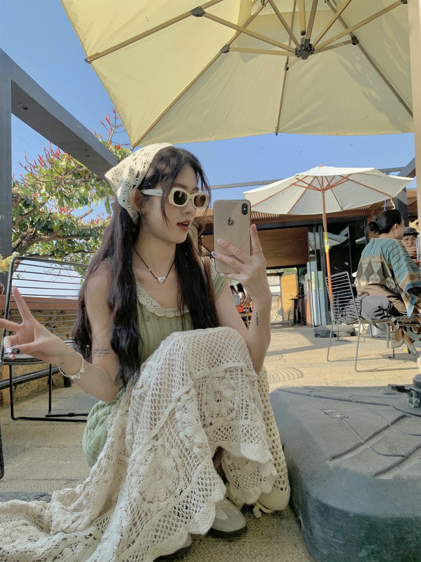 【set】ニットベスト+レース透かし彫りスカート２点セットG21099