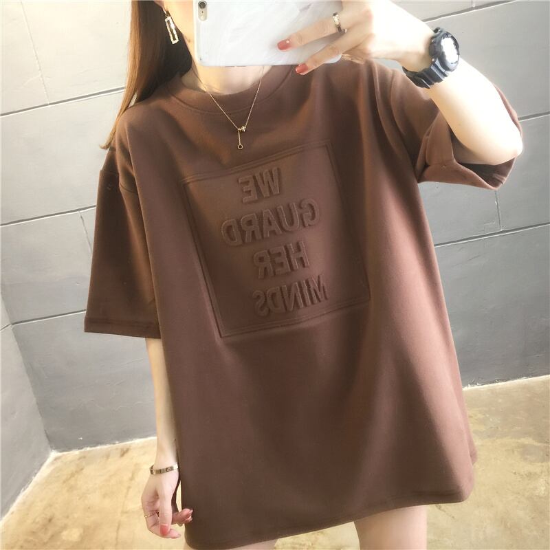 【tops】清新合わせやすいラウンドネック半袖ゆったり着回しファッションTシャツF0032