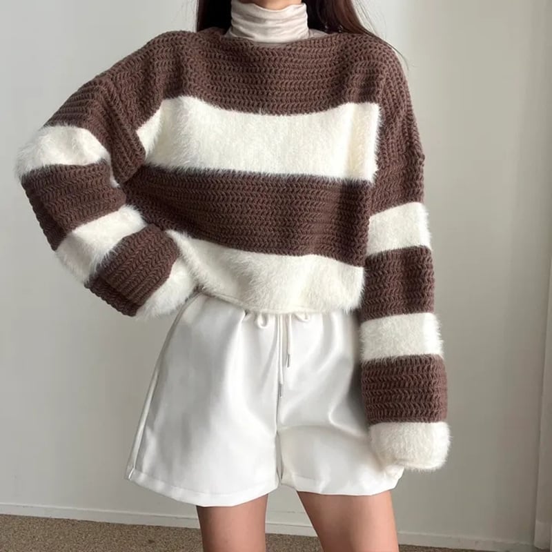 【tops】ボーダー柄ニットセーター　M26908