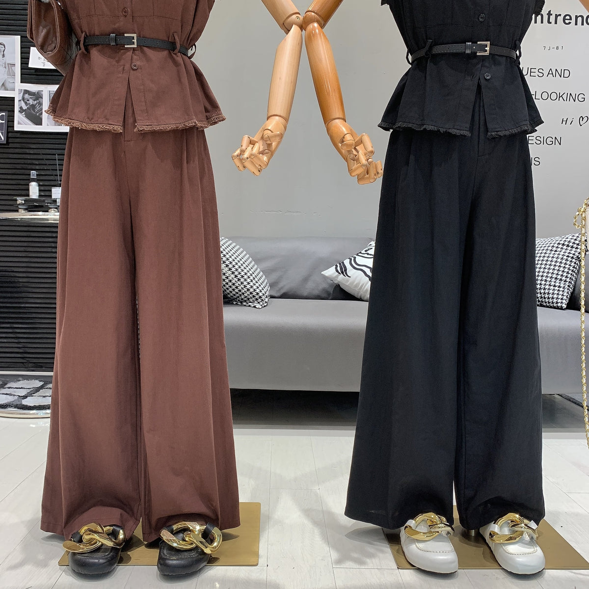【set】ノースリーブトップス+ワイドパンツセットベルト付き　M24993