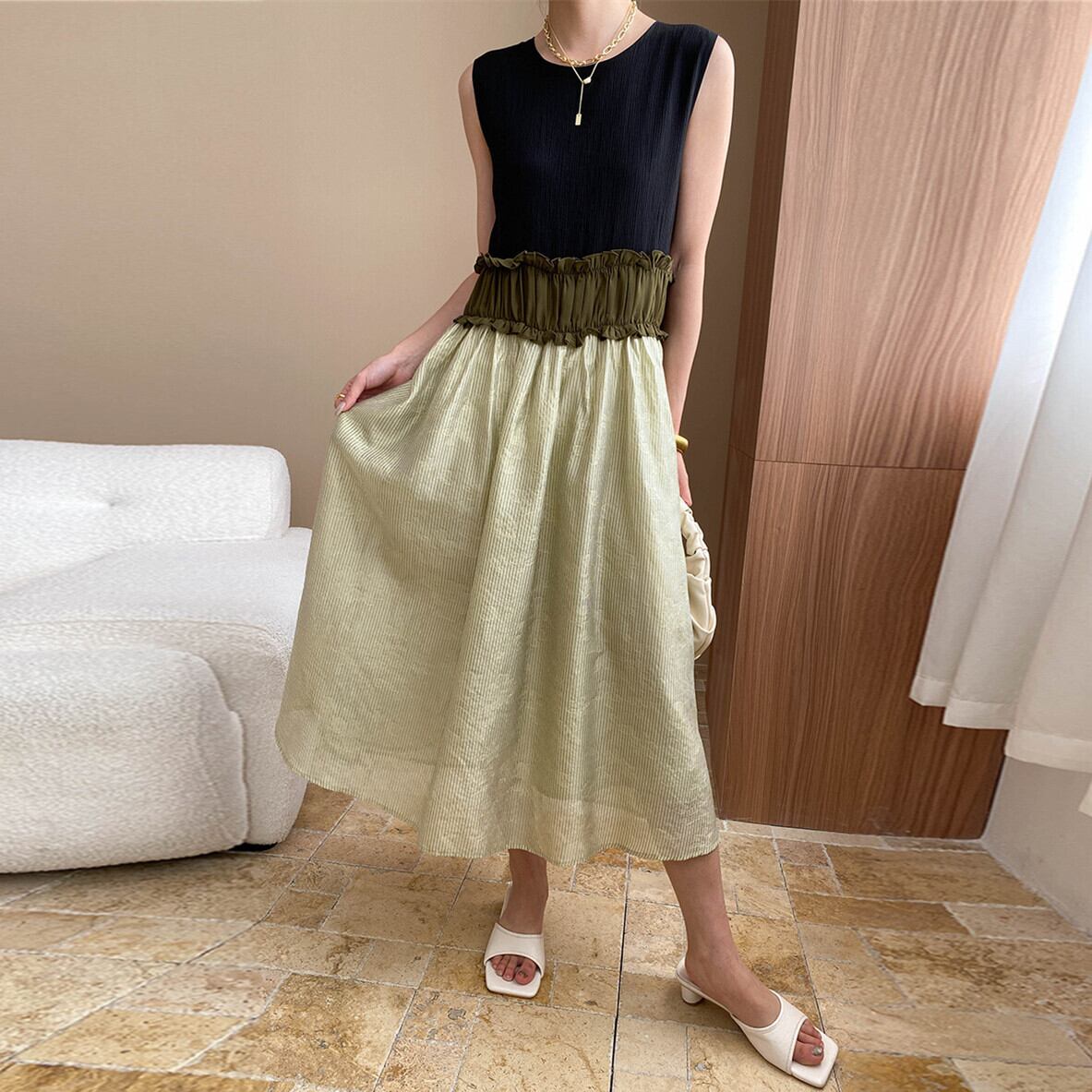 【dress】ノースリーブドッキングワンピース　M29950