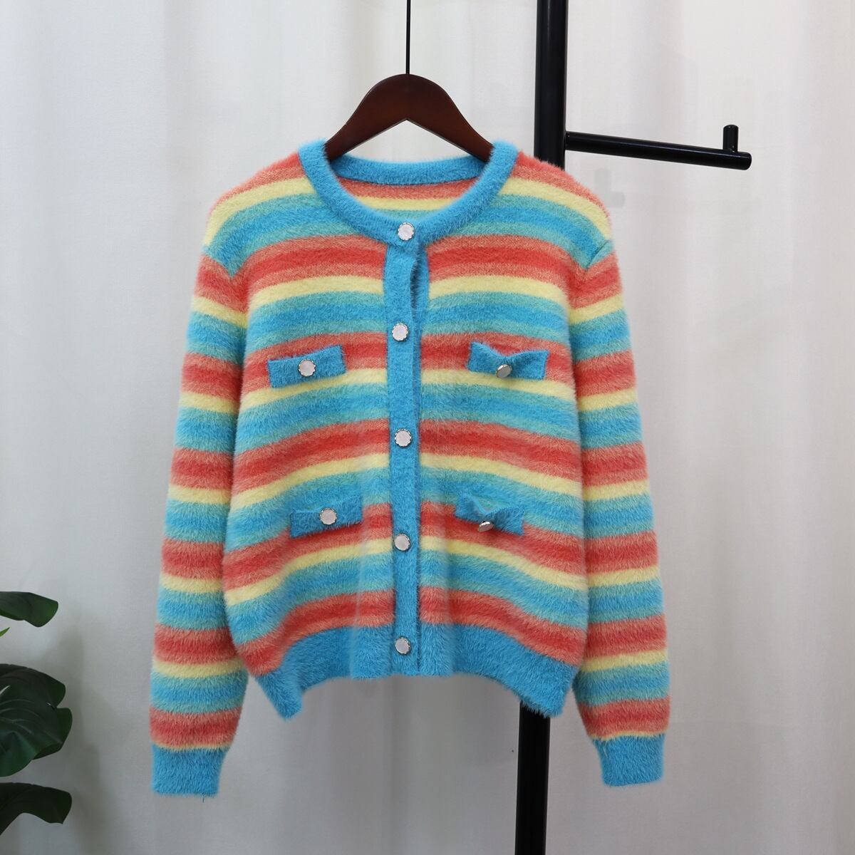 【outer】ボーダー柄配色ニットカーデ　M18548