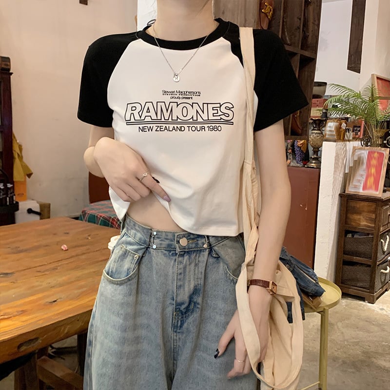 【tops】3色半袖英字柄ＴシャツF7494