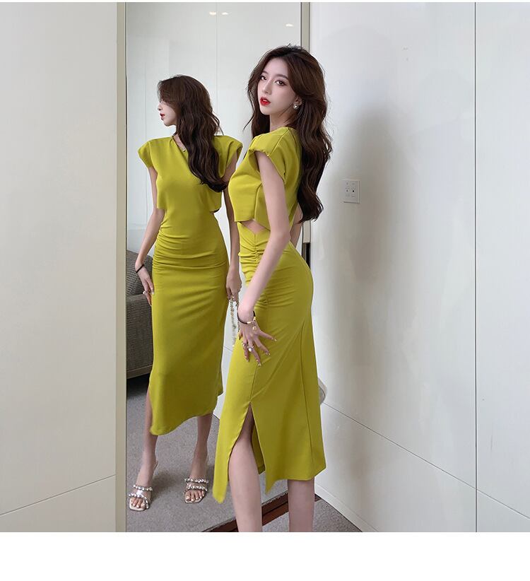 【dress】人気を獲得フランス風気質満点デザイン透かし彫り着痩せスリットタイトワンピース G8676