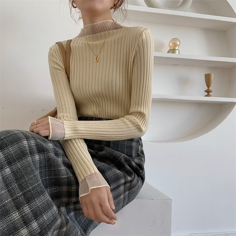 【tops】チュールドッキングニットトップス　M26543