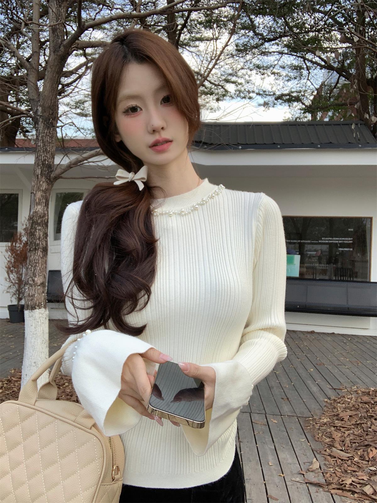 【tops】パールニットトップス　M26735