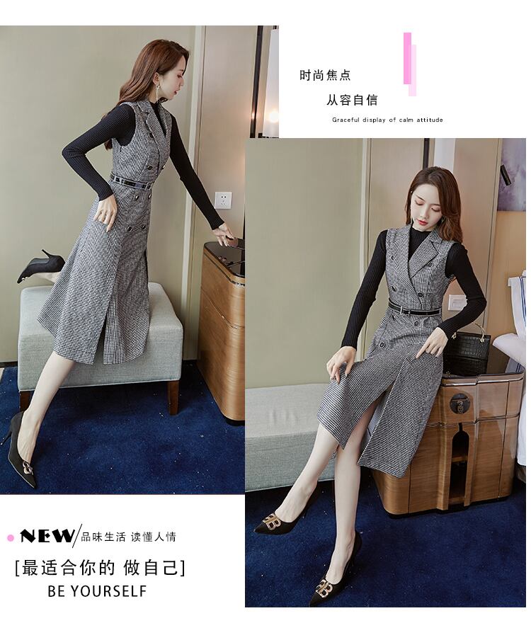 【set】好感度UP!気質満点レトロ高品質秋冬新作トップス+ベストワンピース２点セット G4723