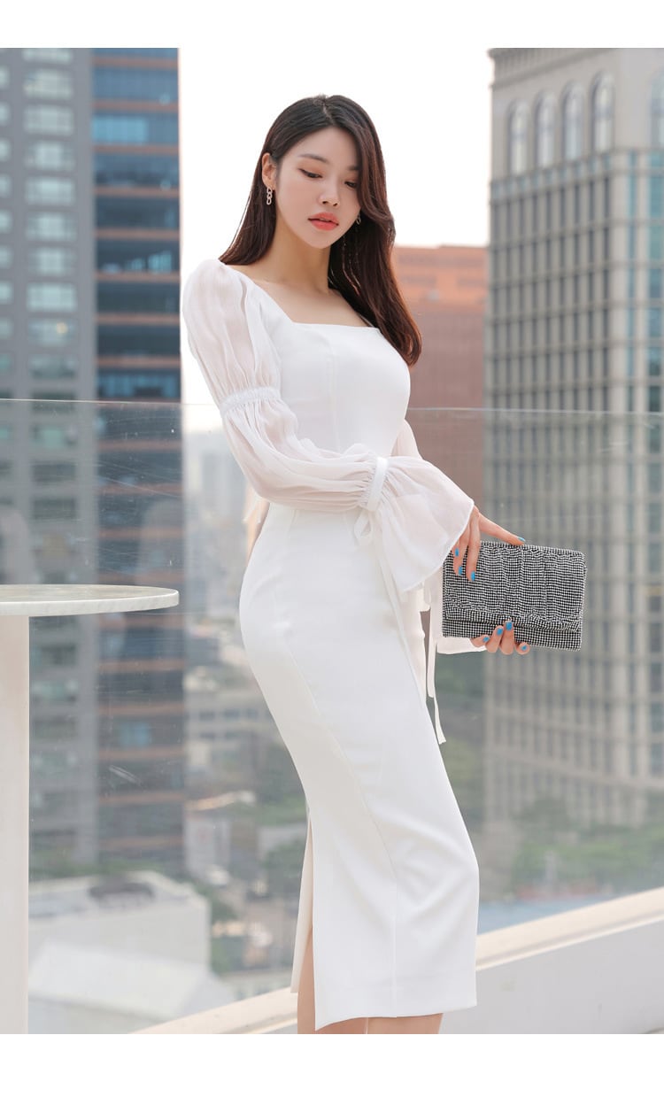 【set】フレアスリーブトップス+タイトスカート２点セットF7088