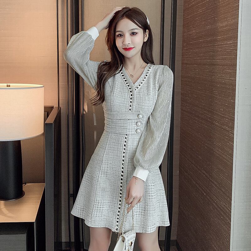 【dress】気質満点春秋スウィート長袖体型カバー着痩せワンピース G1706