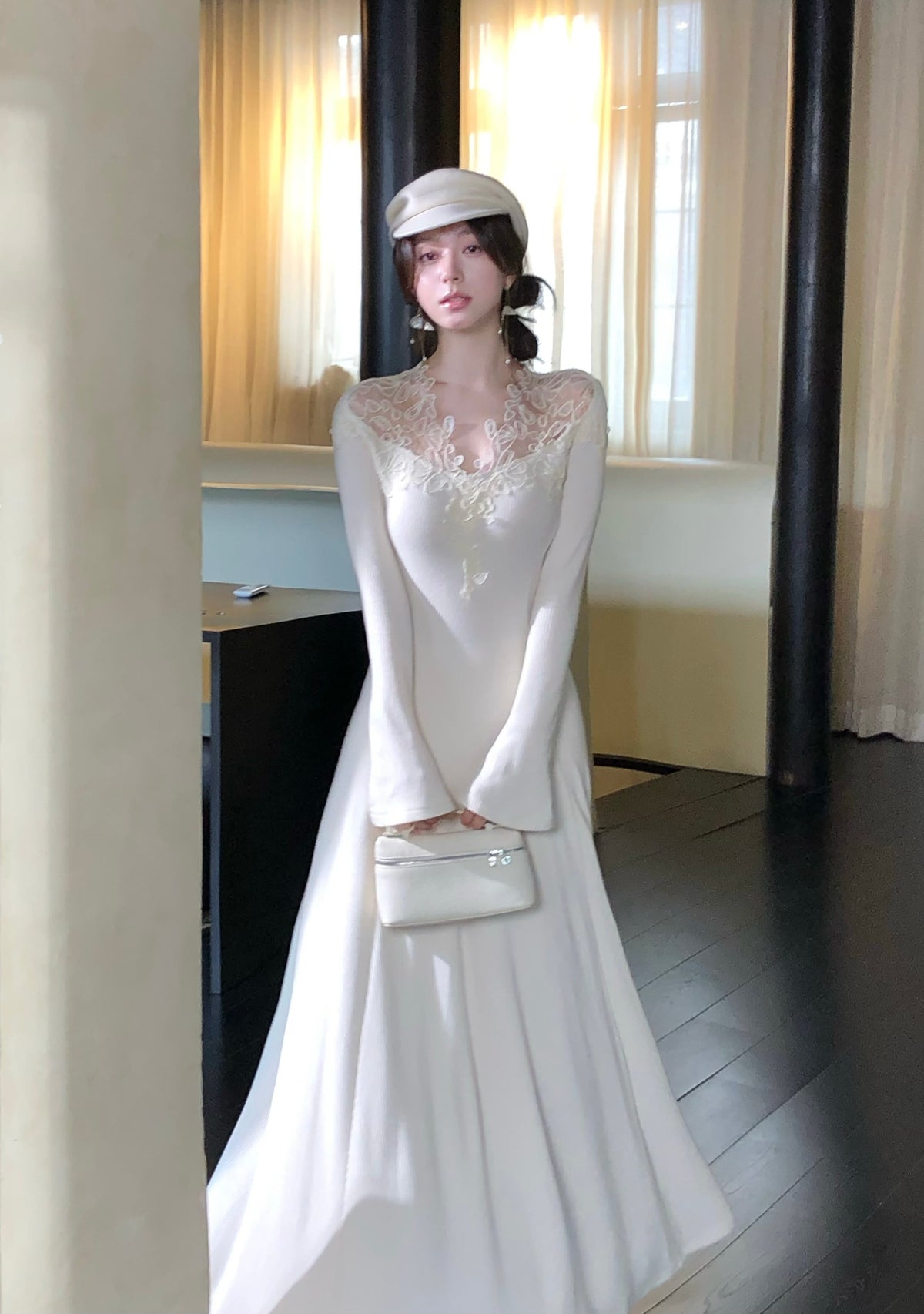 【dress】レーストリミングニットワンピース　N3392