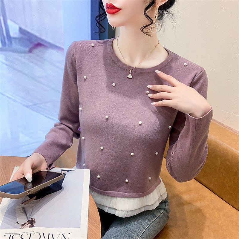 【tops】パールドッキングニットトップス　M28572