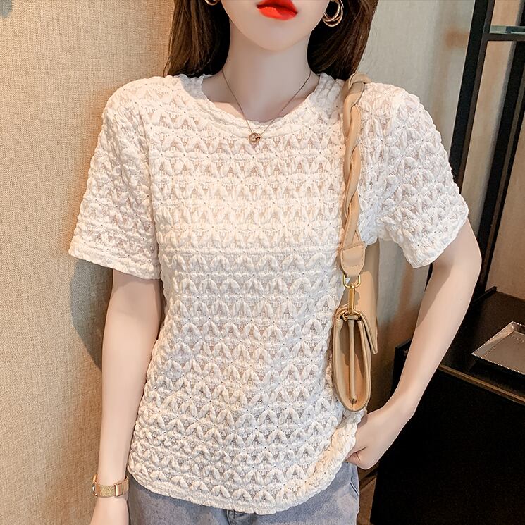 【tops】清新スウィート半袖ラウンドネック着回し無地ファッションTシャツ