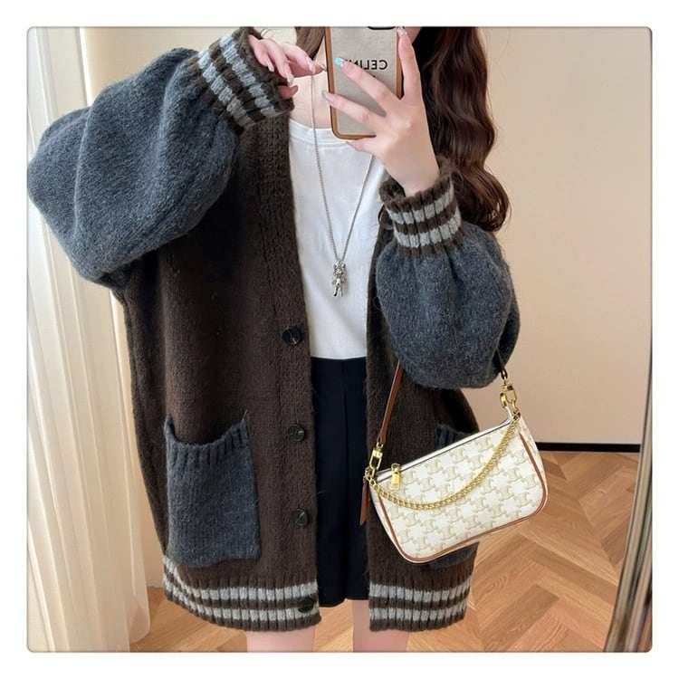 【outer】配色切り替えニットカーデ　M27503
