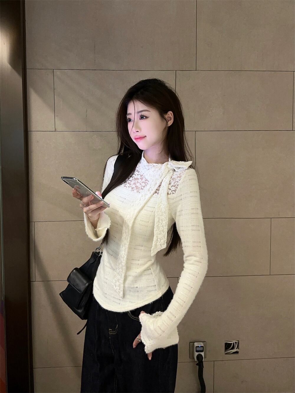 【tops】リボン付きレーストップス　M27058