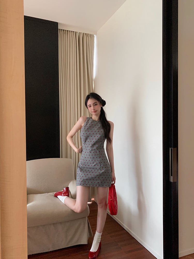 【dress】ノースリーブドット柄ワンピース　M30052