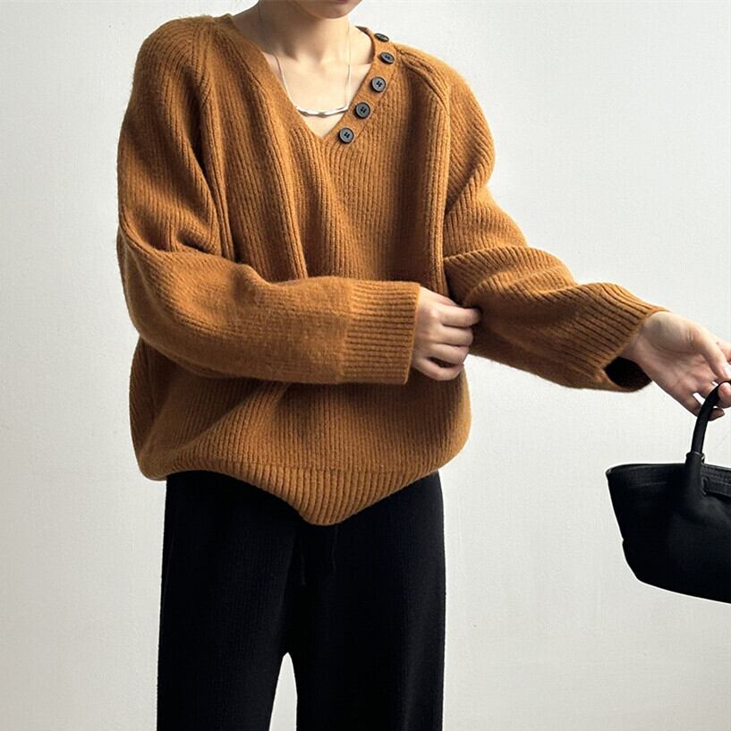 【tops】Vネックニットセーターマフラー付き　M28049