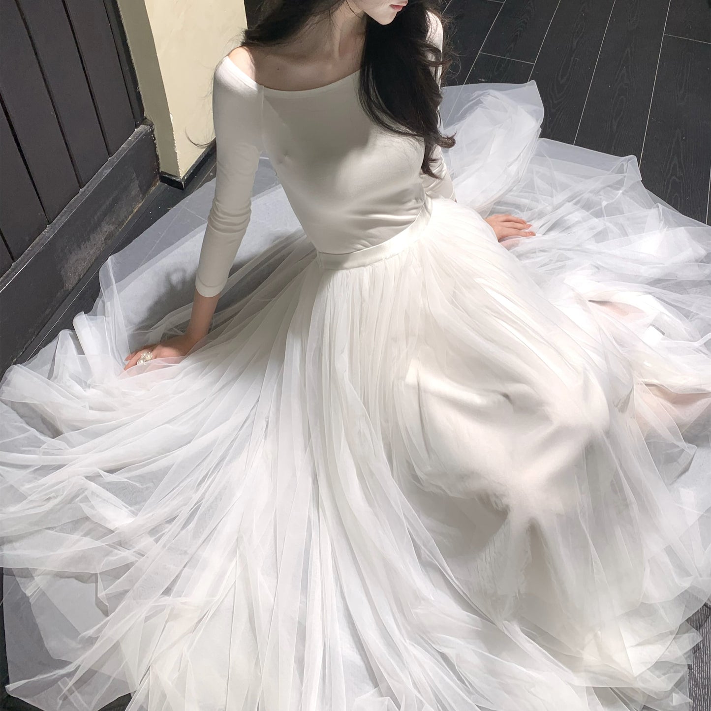 【dress】2WAYチュールドッキングロングワンピース　N3426