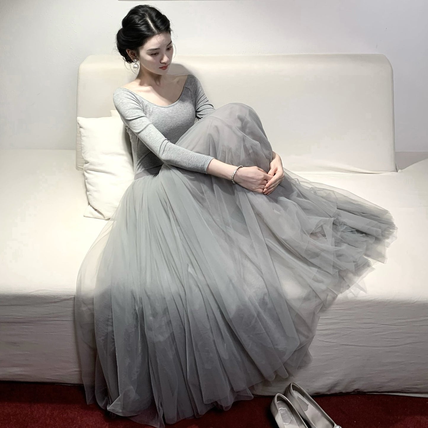 【dress】2WAYチュールドッキングロングワンピース　N3426