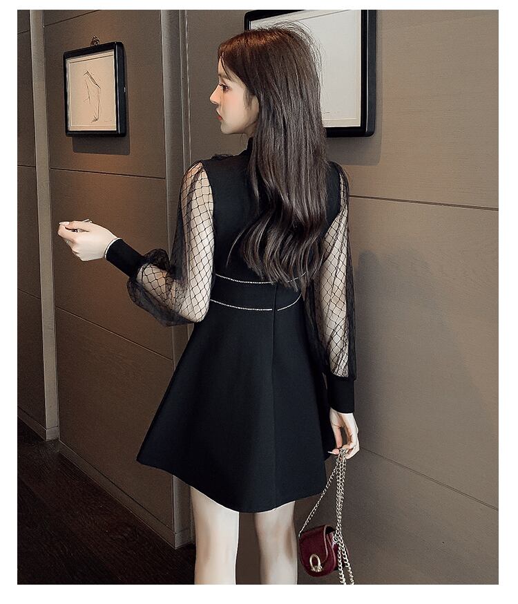 【dress】エレガント!気質満点レトロ切り替え長袖体型カバー着痩せ春フランス風ワンピース G5325