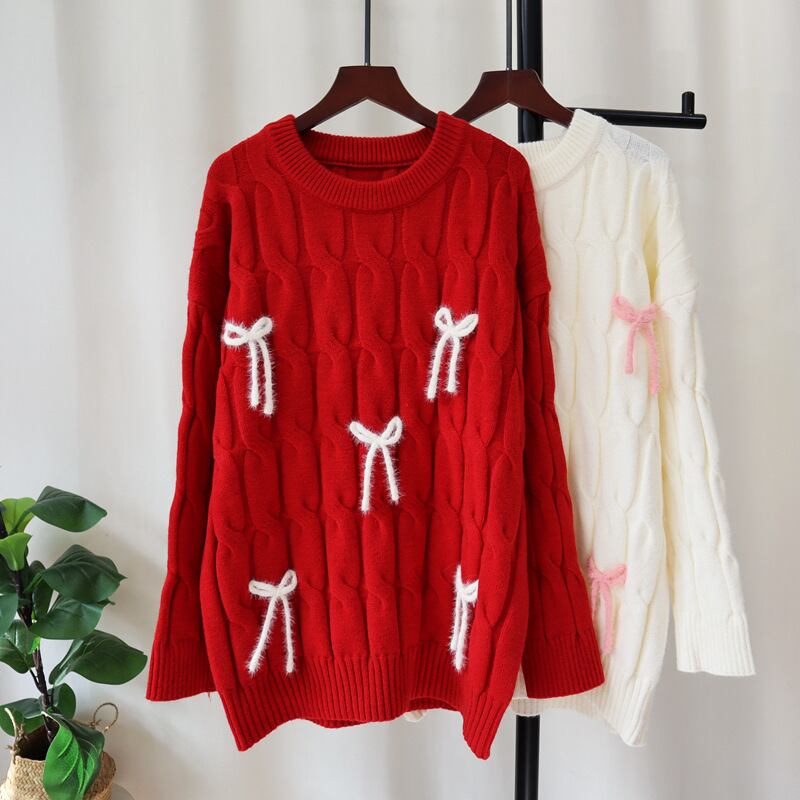 【tops】リボン付きニットセーター　M27472