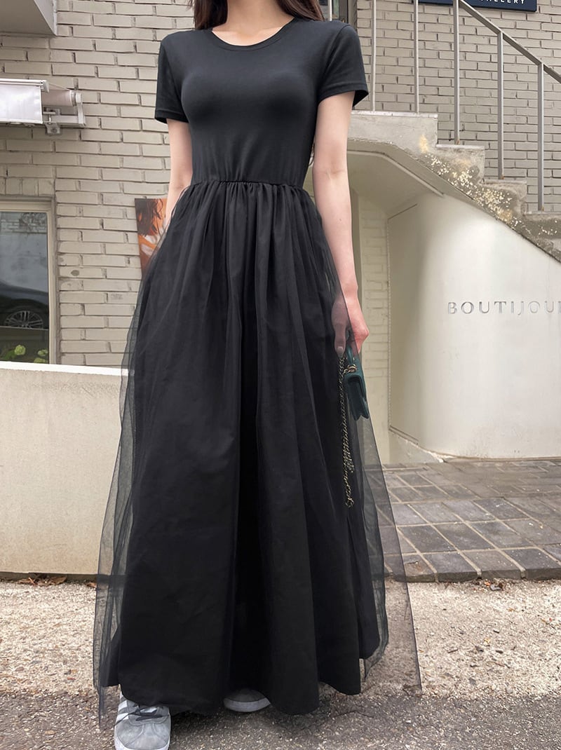 【dress】チュールドッキングワンピース　M24029