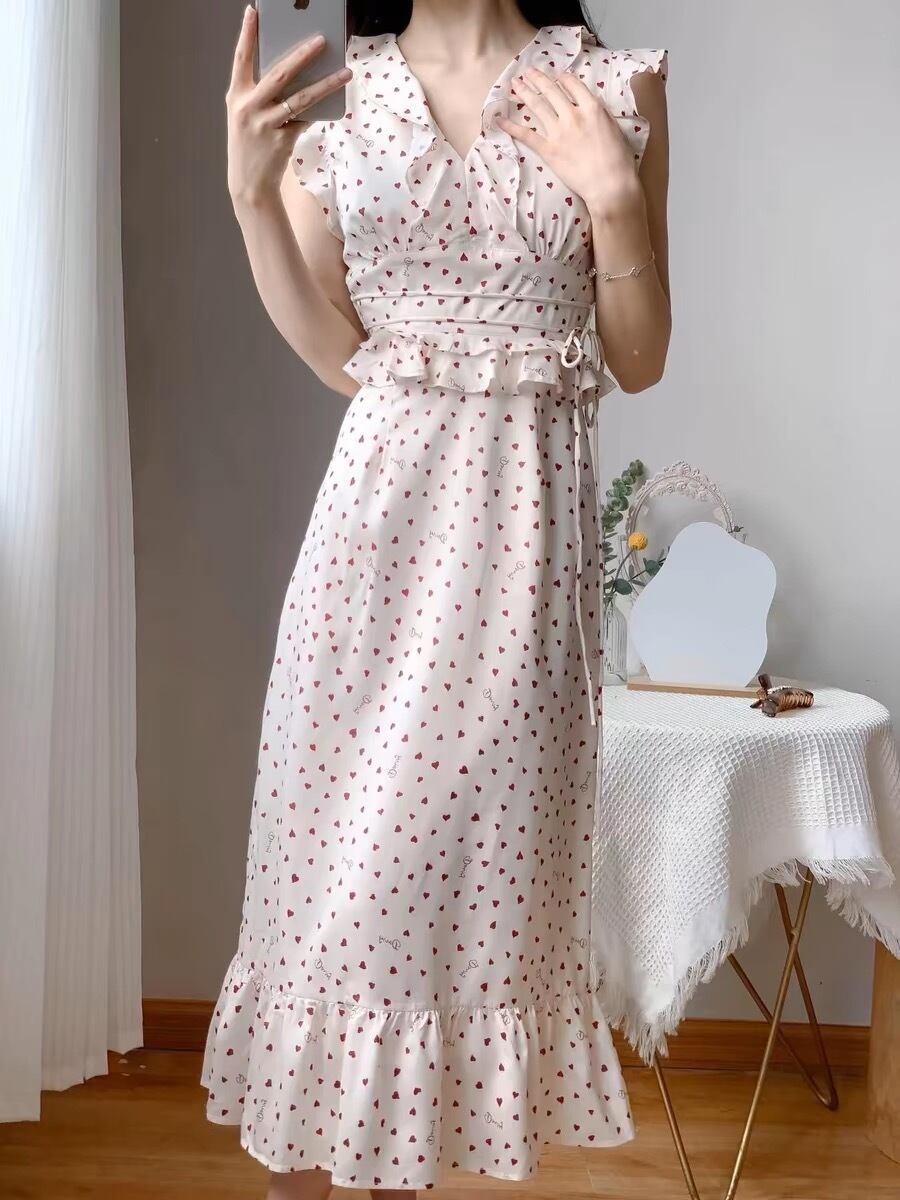 【dress】フリルハートプリントワンピース　N2980