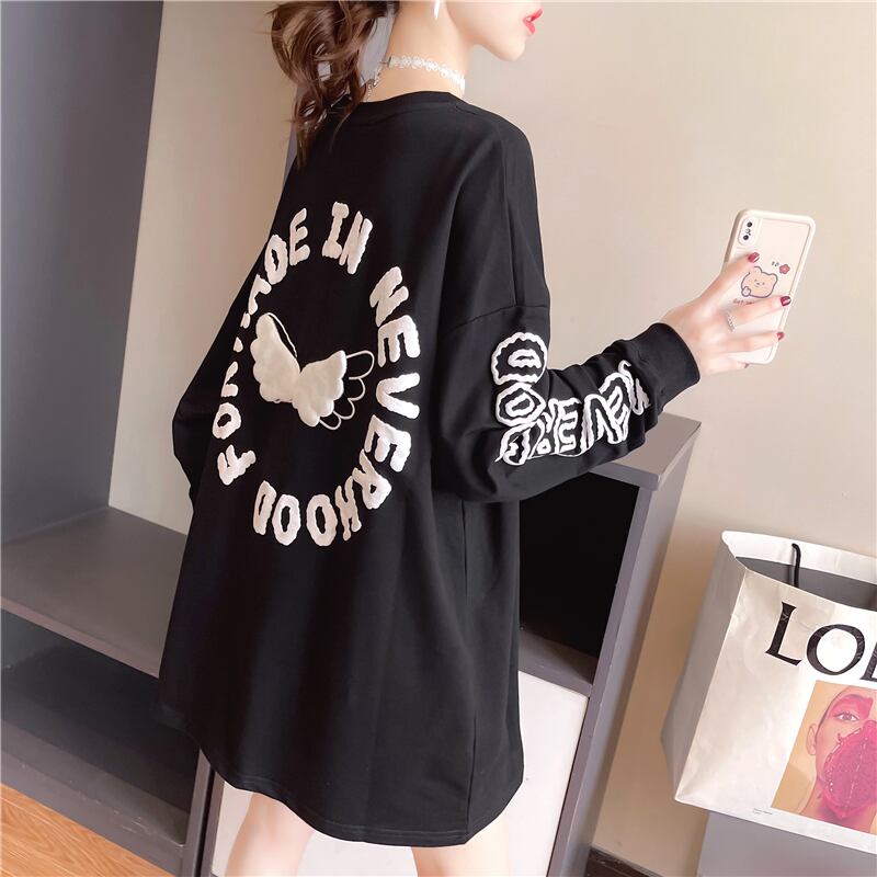 【tops】必ず目を引くラウンドネック長袖英字柄配色ゆったり着回しパーカーF0761