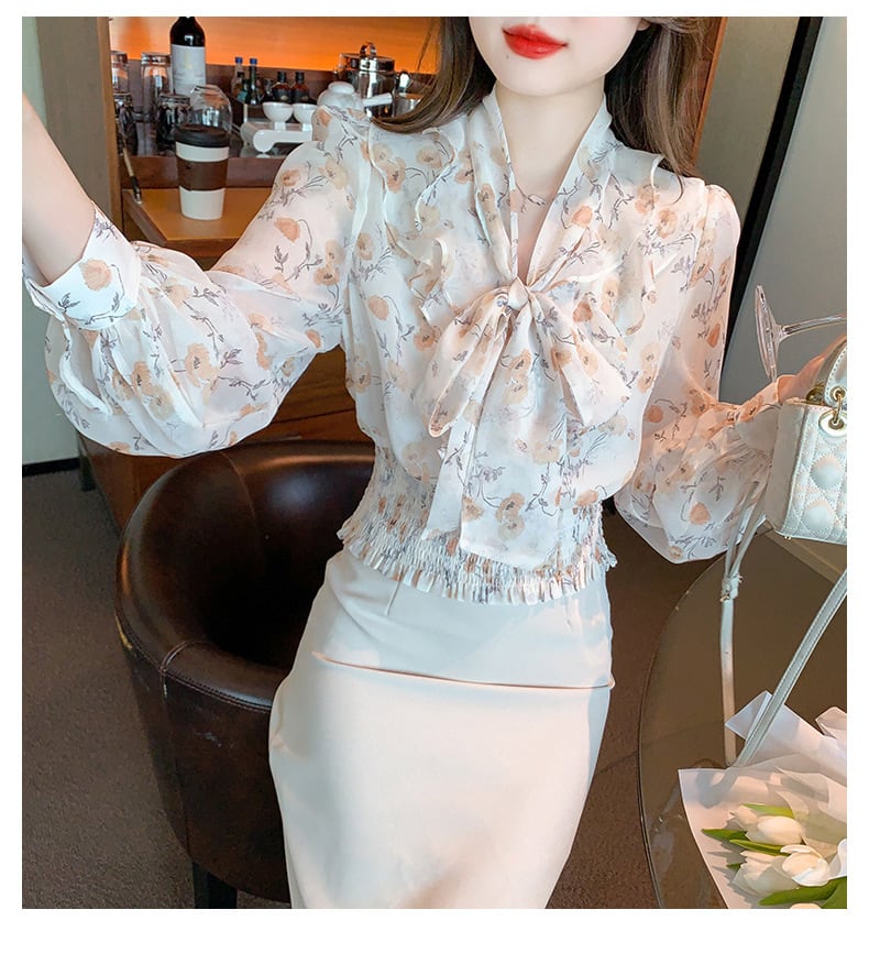 【tops】リボン付きブラウス　M29388