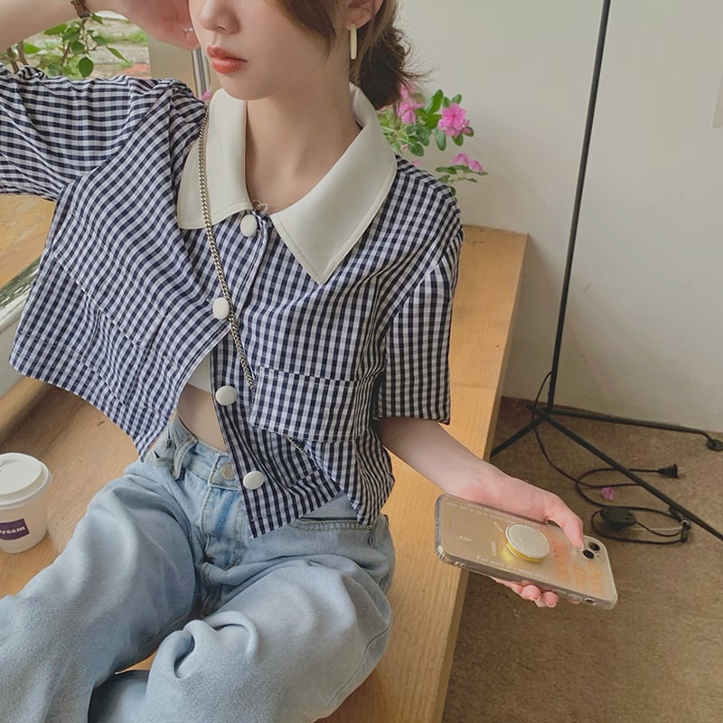 【tops】チェック柄シャツトップス　M25316