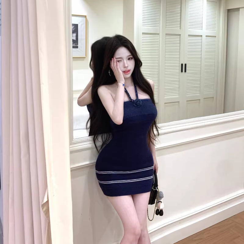 【dress】ホルターネックニットワンピース Q7818