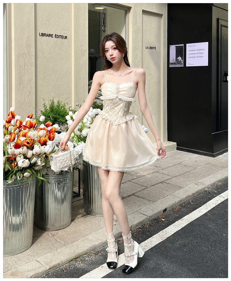 【dress】レース切り替えキャミワンピース　M30175
