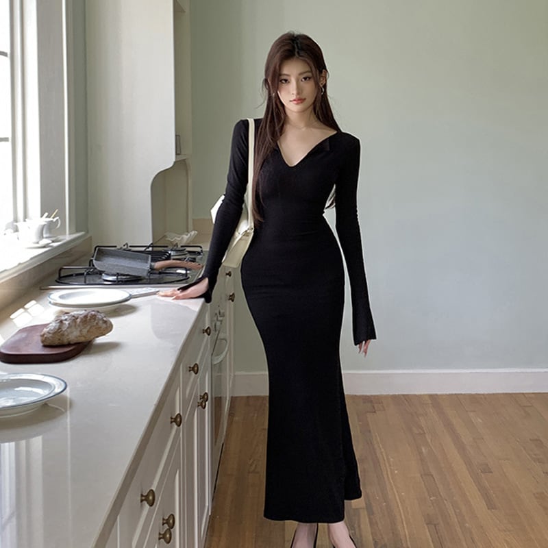 【dress】ニットロングワンピース Q6916